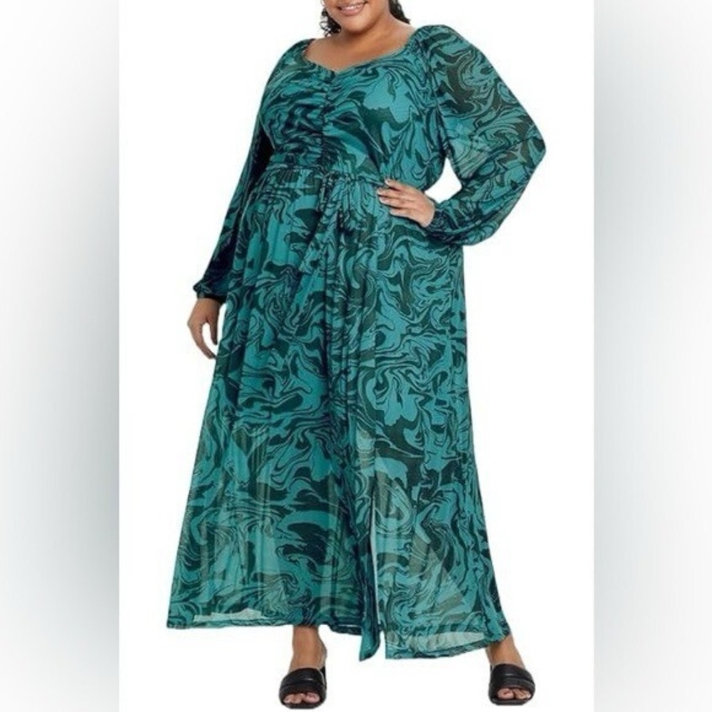 Ava & Viv Teal and Black Long Sleeve Dress